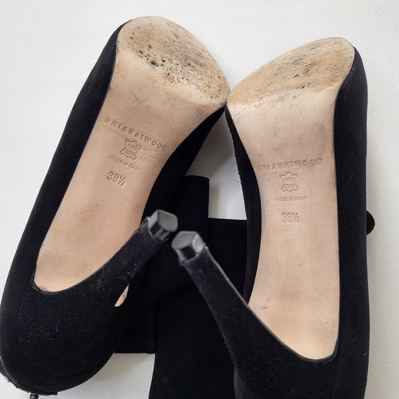 Brian Atwood booties black suede stiletto heel fold over almond toe size 38.5 - Picture 10 of 12
